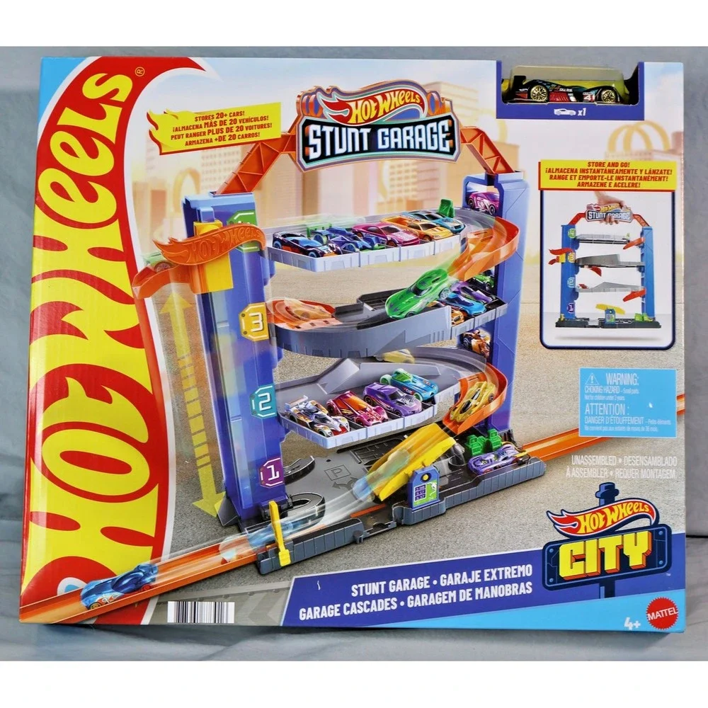 Hot Wheels City Stunt Garage Playset Elevator Ramps Stores‎ 20+ Cars Mattel New